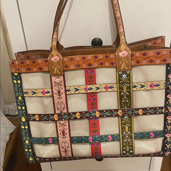 Tory Burch Multicolor Leather and Canvas Floral Tote - Picture 5 of 14